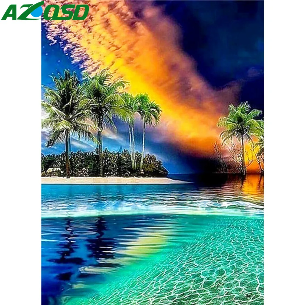 AZQSD Diamond Embroidery Landscape Full Square Drill Rhinestones Painting Sea Scenery Mosaic Home Decoration | Дом и сад