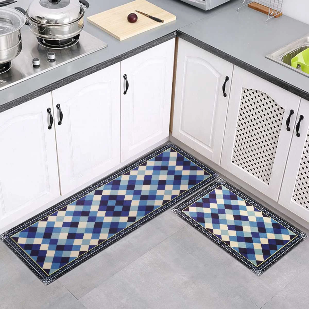 

Machine Washable Non Slip Home Kitchen Bath Floor Mat Rug Living Room Balcony Bathroom Door Runner Hallway Carpet Set Doormat