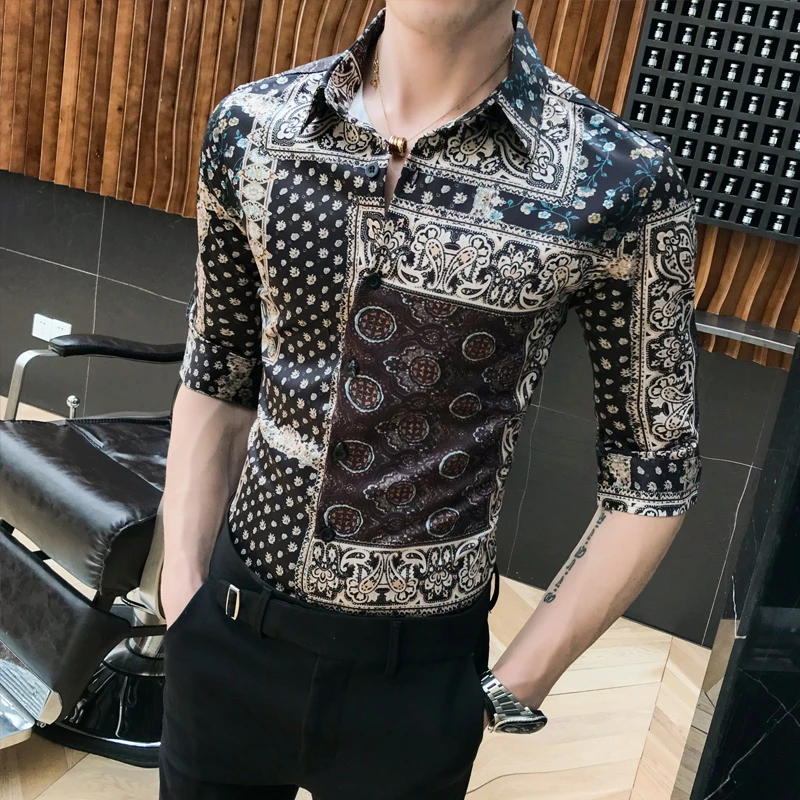 2019 moda de verano de los hombres de la impresión de la camisa la media manga de la calidad Slim Fit Para Hombre Camisetas de cuello vuelto Para Hombre|Camisas informales|