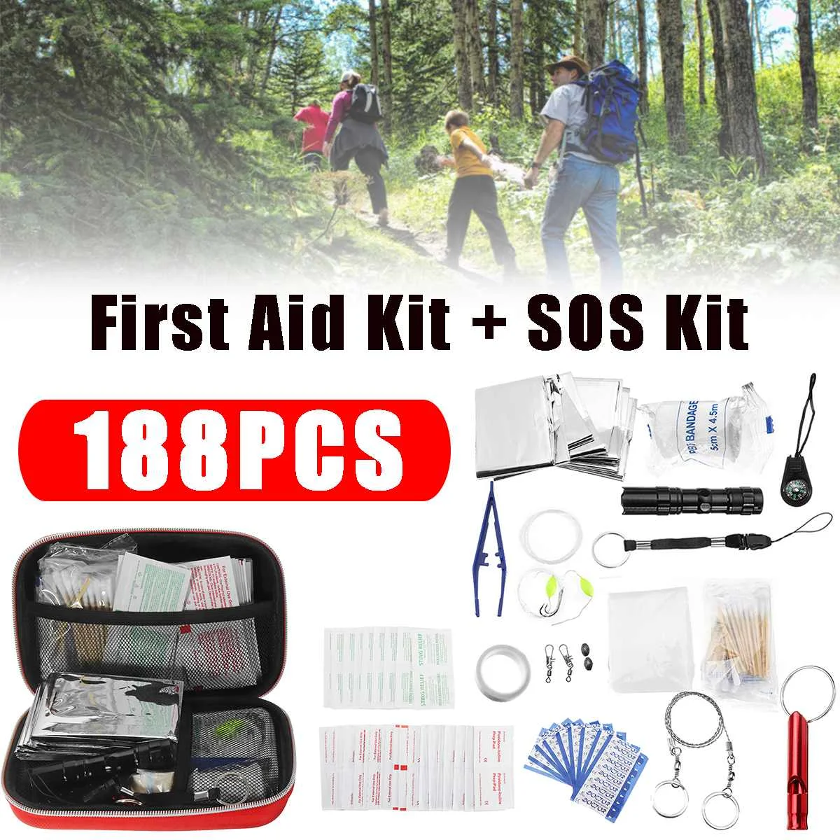 

188Pcs First Aid Kit Travel Bag Small Medical Emergency Equipment Survival Hiking Camping Box Lightweight Versatile Portable