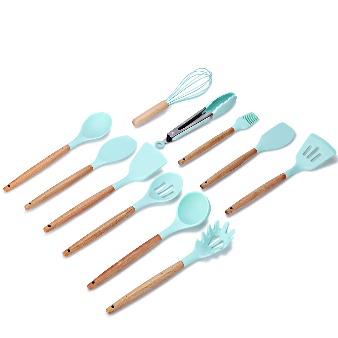 11 шт силиконовые кухонные принадлежности набор с деревянной ручкой антипригарный инструмент для приготовления выпечки Mayitr кухонные принадлежности
