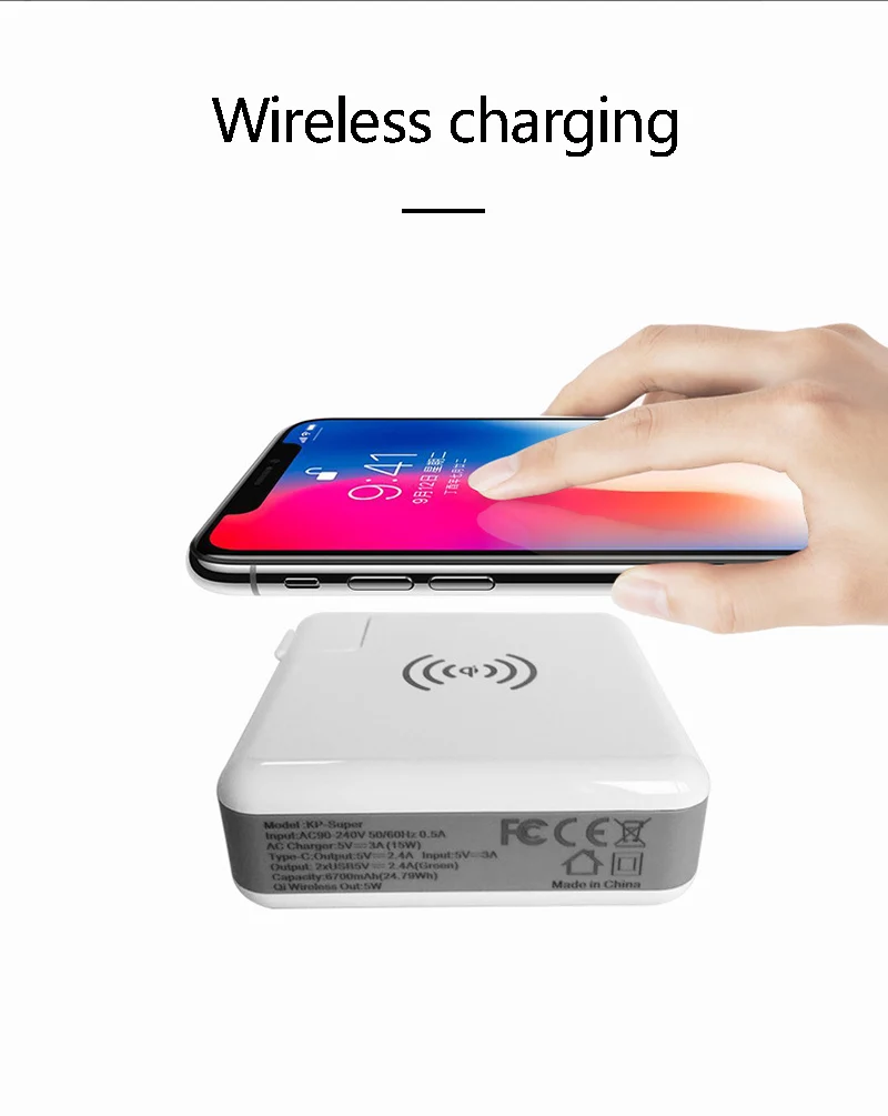 Multi-function charger wireless charging mobile power supply with detachable charging head for iPhone 8 X XS Max Samsung millet Multi-function charger wireless charging mobile power supply with detachable charging head for iPhone 8 X XS Max Samsung millet