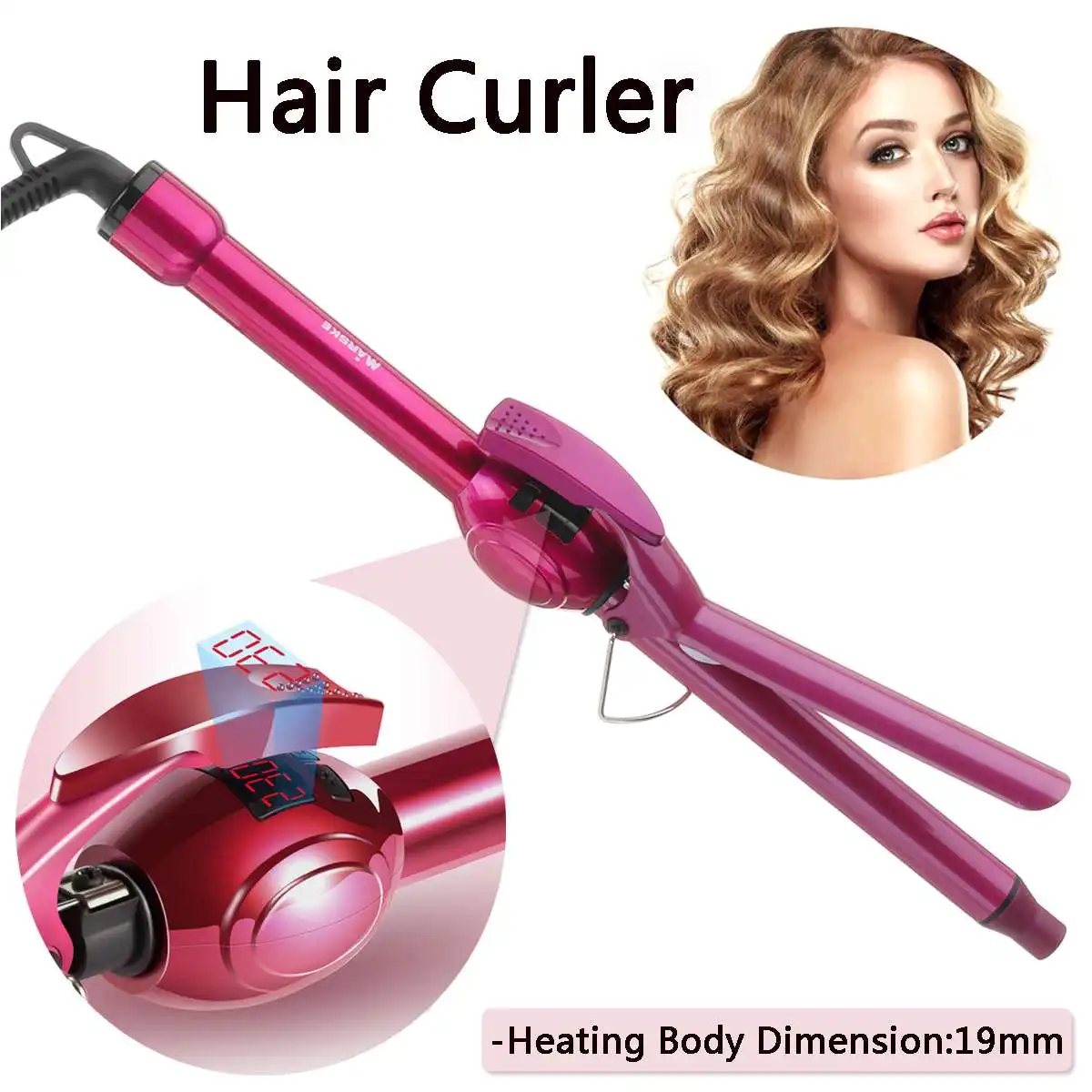

19mm Mini LCD Display Curling Iron Hair Curler Electric Rotation Curl Wand Stick Roller Magic Ceramic Hairdressing Styling Tool