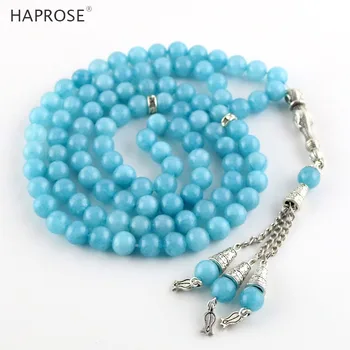 

Original Aquamarine Bracelet 99 Beads Islamic Muhammad Tasbih Stone Beads Muslim Tassel Pendant Ramadan Necklace Gift Bracelet