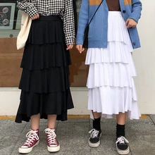 Высококачественный корейский шик ulzzang Осенняя женская одежда Модная элегантная красивая тонкая однотонная Империя каскадные оборки юбки