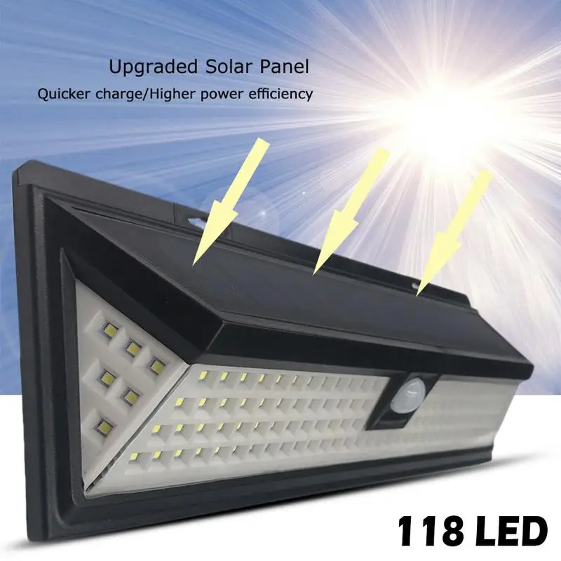 3 Mode Waterproof 118 LEDs Solar Light Outdoor Garden Light PIR Motion Sensor Emergency Security Lights Solar Powered Wall Lamp