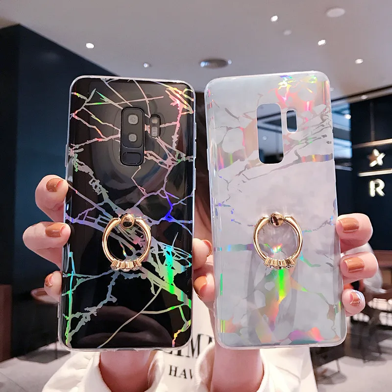 For Samsung S9 Plus Case Luxury Marble Ring Holder Phone Case Cover for Samsung S7 S8 S10 Plus S10E Etui Note 8 Note 9 TPU Coque