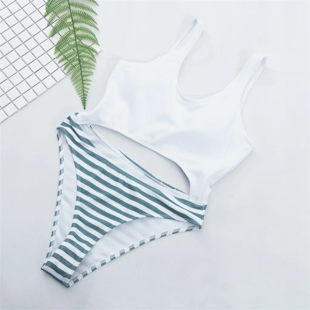

Stripe 2019 NEW Sexy Women Swimwear Bra Backless Trikini One Piece Swimsuit Female Bather Hollow Out Bathing Suit Swim Lady