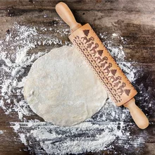 Рождественская тисненая скалка для выпечки печенье, фондан, пирог, выгравированный валик для теста Рождественский северный олень Скалка