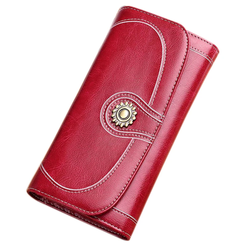 Sendefn Split Leather Long Wallet Brand Female Vintage Women Wallets