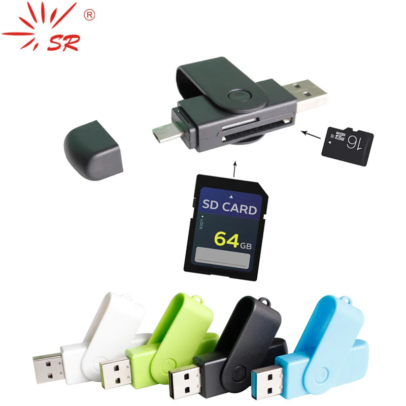 

SR New Rotating 4 Colors OTG Card Reader 2 in 1 Android Phone TF Micro SD Card reader For Laptop PC