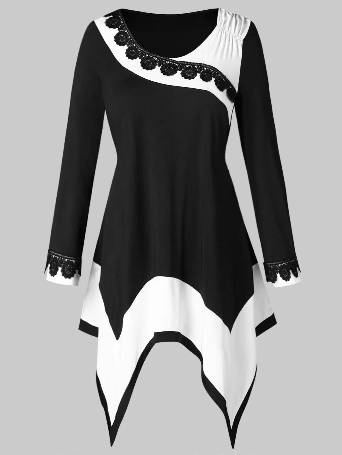 

ROSE GAL Spring Fall Casual Women T-Shirt Long Sleeve O-Neck Shirt Plus Size Women Clothing Splice Lace Women Tops Long Tunic