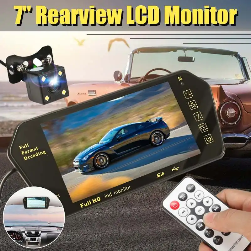 

7 inch TFT LCD Car MP5 Player Audio Video Stereo Auto Parking Rear View Mirror Monitor + Waterproof Reversing Backup Camera