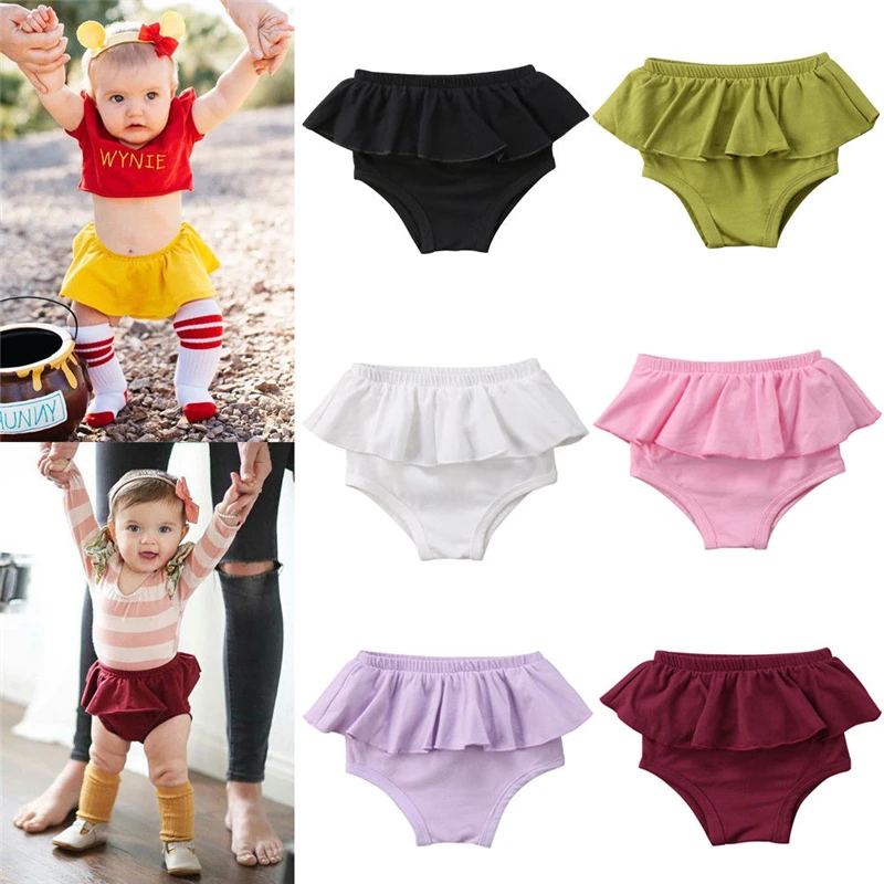 

Newborn Kids Baby Girls Panties Shorts Pants Ruffle Bloomer Diaper Cover Brief New Born Baby Clothes Toddler Infant Solid Shorts