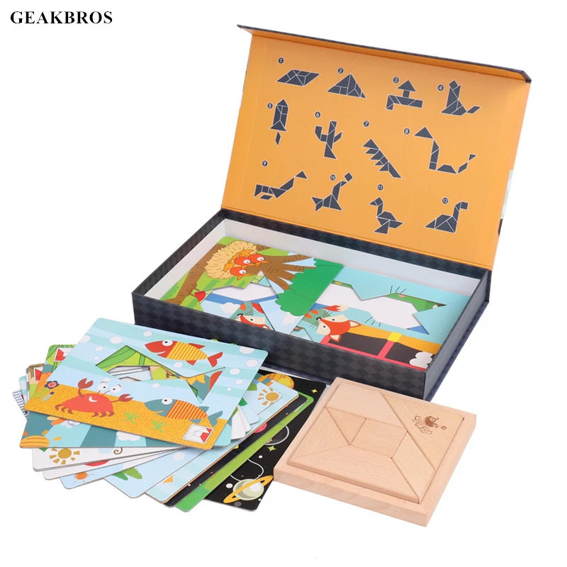 

Wooden Jigsaw Toys Kids Children Early Educational Game Montessori Puzzle Tangram Oyuncak Intelligence Toys For Boys Girls Gift