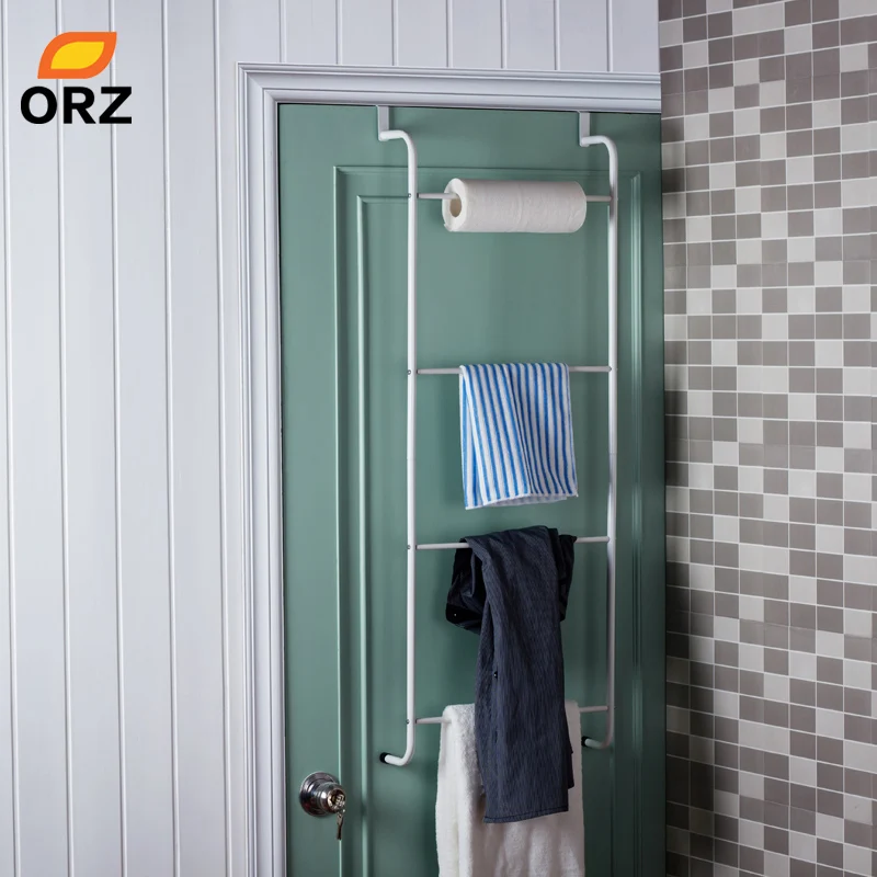 ORZ جديد تصميم متعددة الوظائف المعادن 4-طبقة رباعي شحن مسمار تخيم الباب علاقة مناشف الحمام رفوف التخزين الأبيض