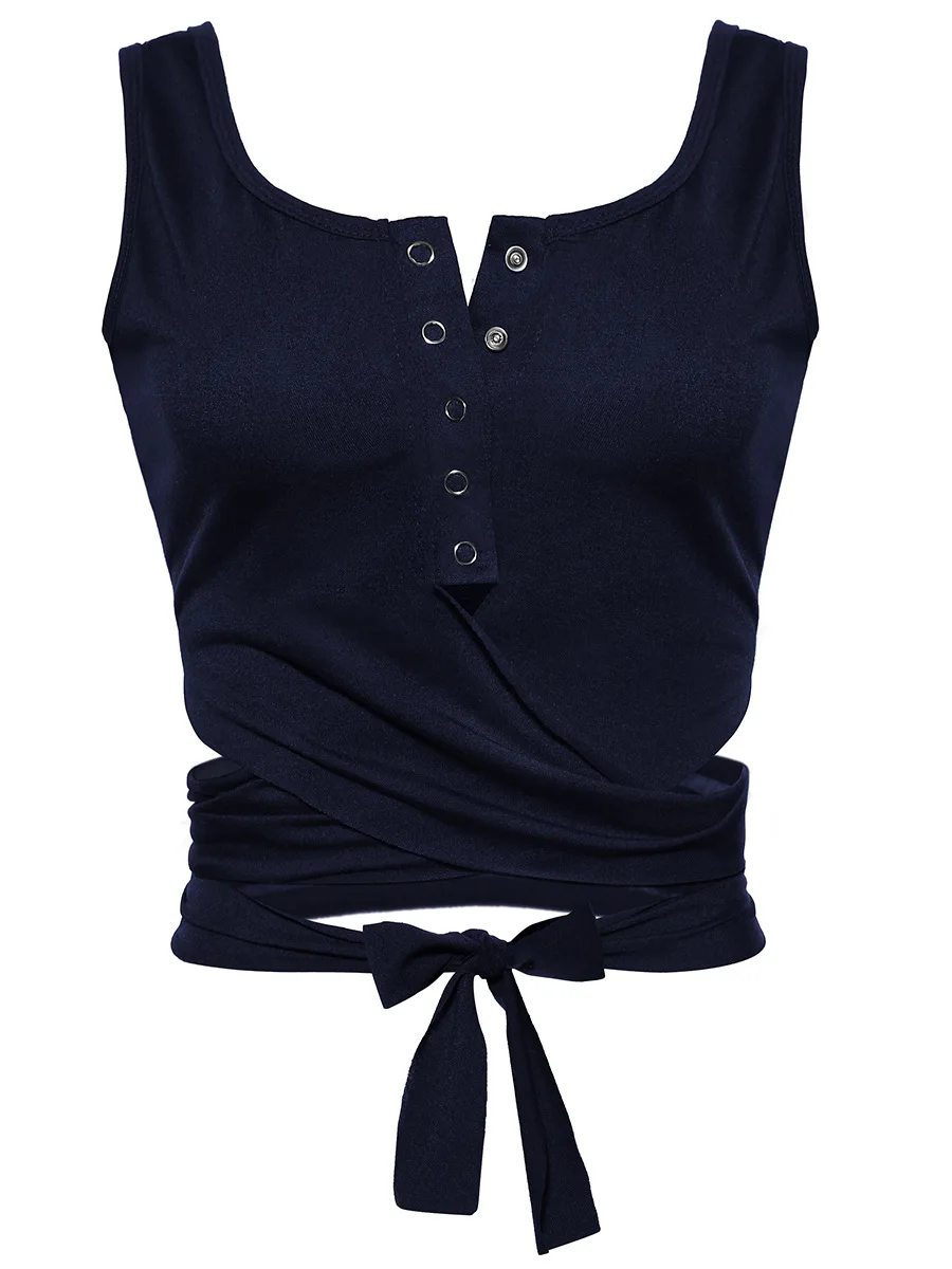 Women Ladies Bandage Cross Strap Vest Sleeveless Button Design Crop Top Backless Vest Halter Tank Tops Female Clothing Canis Women Ladies Bandage Cross Strap Vest Sleeveless Button Design Crop Top Backless Vest Halter Tank Tops Female Clothing Canis