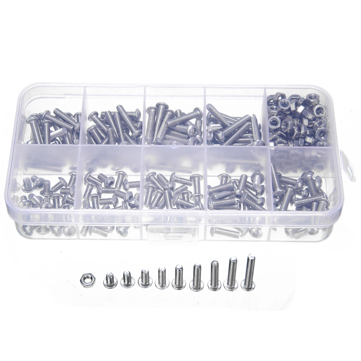 

340pcs M3 A2 Stainless Steel Hex Screw Nuts Bolt Cap Socket Hardware Fasteners Accessories Assortment kit Set