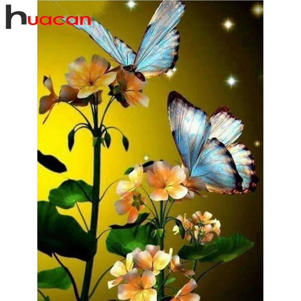 

Huacan Diamond Embroidery Flower Picture Of Rhinestone Beadwork Diamond Painting Square Full Butterfly Diamond Mosaic Home Decor