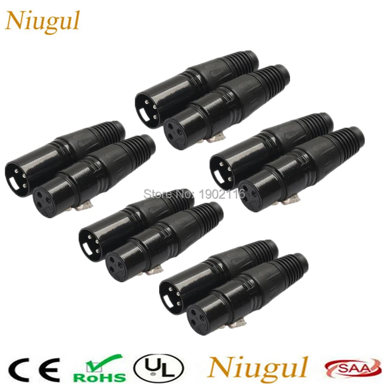 

5 Pairs XLR 3Pin Female MIC Jack Plug Audio Microphone Cable Connector Black XLR Adapter for Music Desk Speaker Audio Microphone