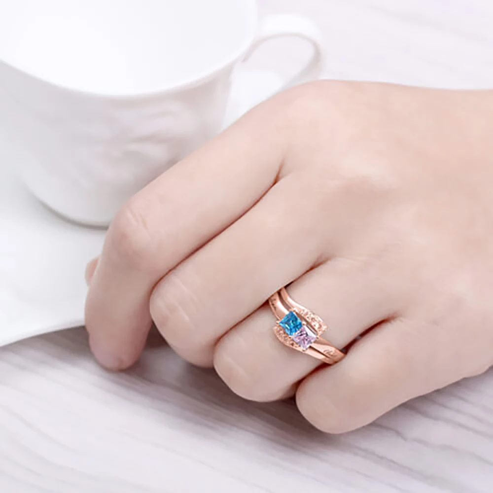 Sweey Wholesale Factory Unique Jewelry Engraved Two Birthstones Couple Silver 925 Rings for Women Valentines Gift