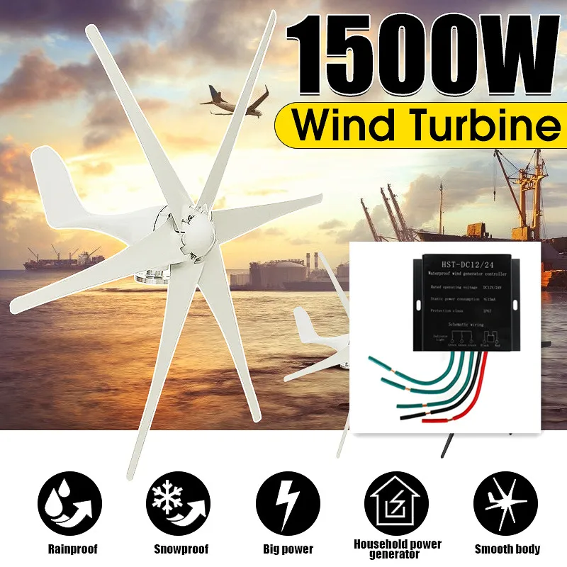

1500W 12V/24 V/48 Volt 6 Blade+Controller Wind Turbines Horizontal Home Wind Generator Power Windmill Energy Turbines Charge