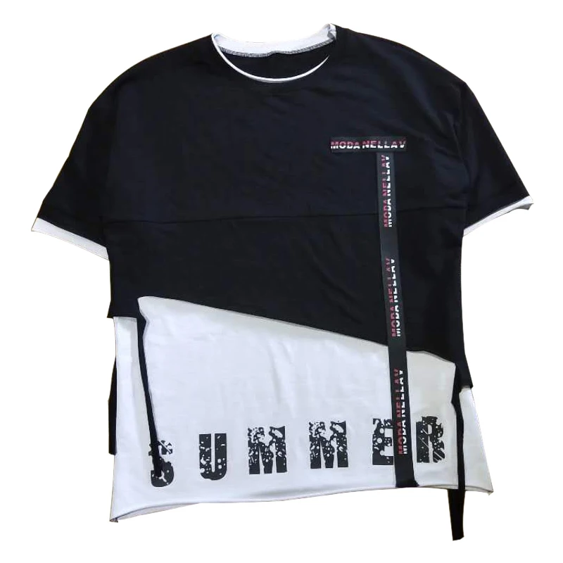 

Summer tide brand hip hop short-sleeved T-shirt male personality simple tide male printing loose falling shoulder T-shirt