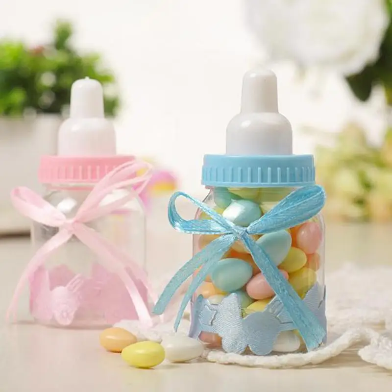 

12pcs/set Small bottle plastic box lace bow box baby birthday candy box Baby Shower Birthday Guests Favors Event Party Supplies