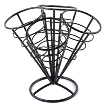 

4In1 French Fry Stand Cone Basket Holder Black Iron Rack Ice Cream Shape Food Shelves Bowl Kitchen Potato Fries Chips Appetize