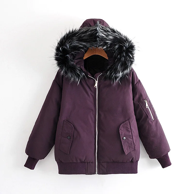 Chaud Hiver Capuche Fourrure De Nouveau Tq396 purple white Extérieur Col Coton Lâche Veste En Grand Manteau 2019 Épais Black Femmes Court À ag7dwqa