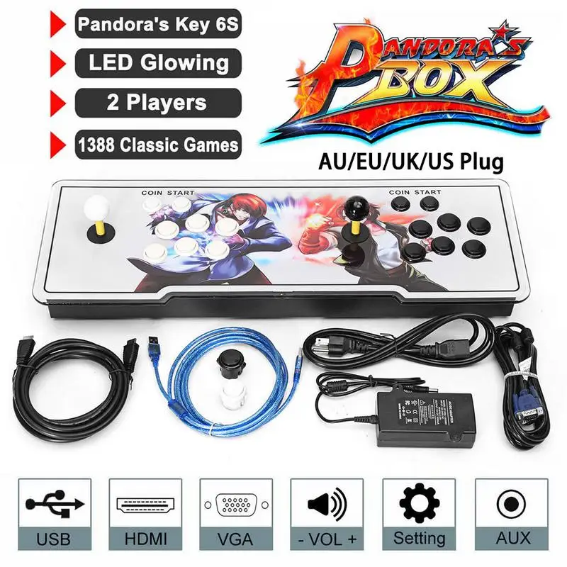 

1388 Retro Pandora Box 6S Arcade Game Console Double Stick Cabinet TV Fighter