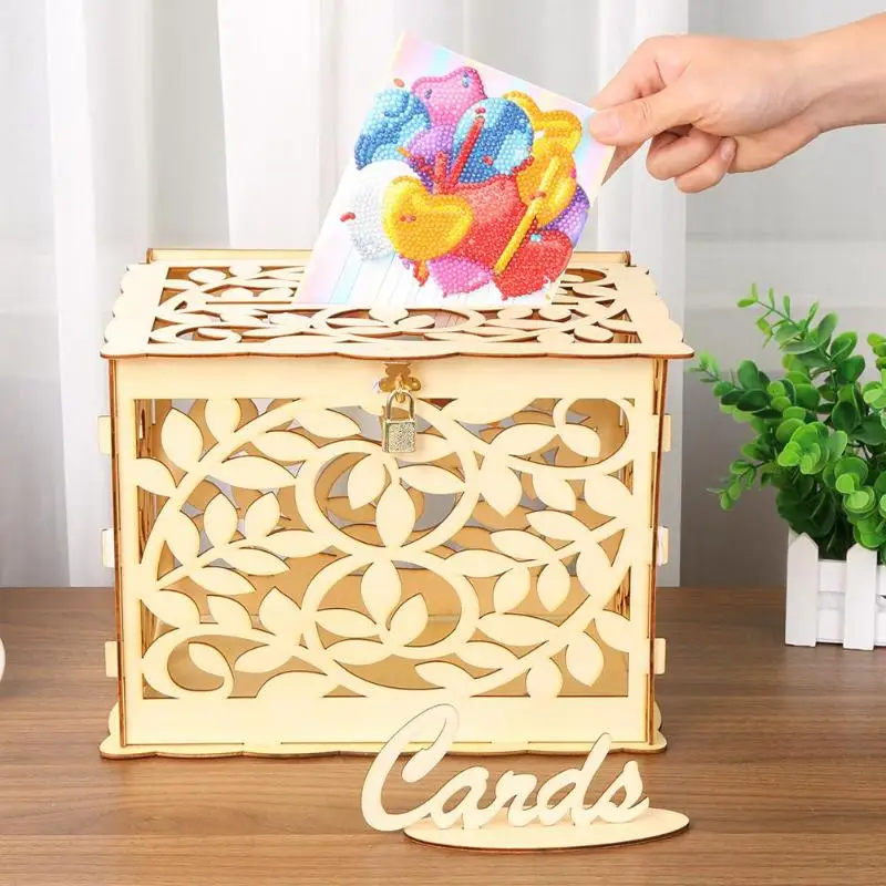 Полый резьбовой Деревянный DIY свадебный Декор поставки карточка Копилка