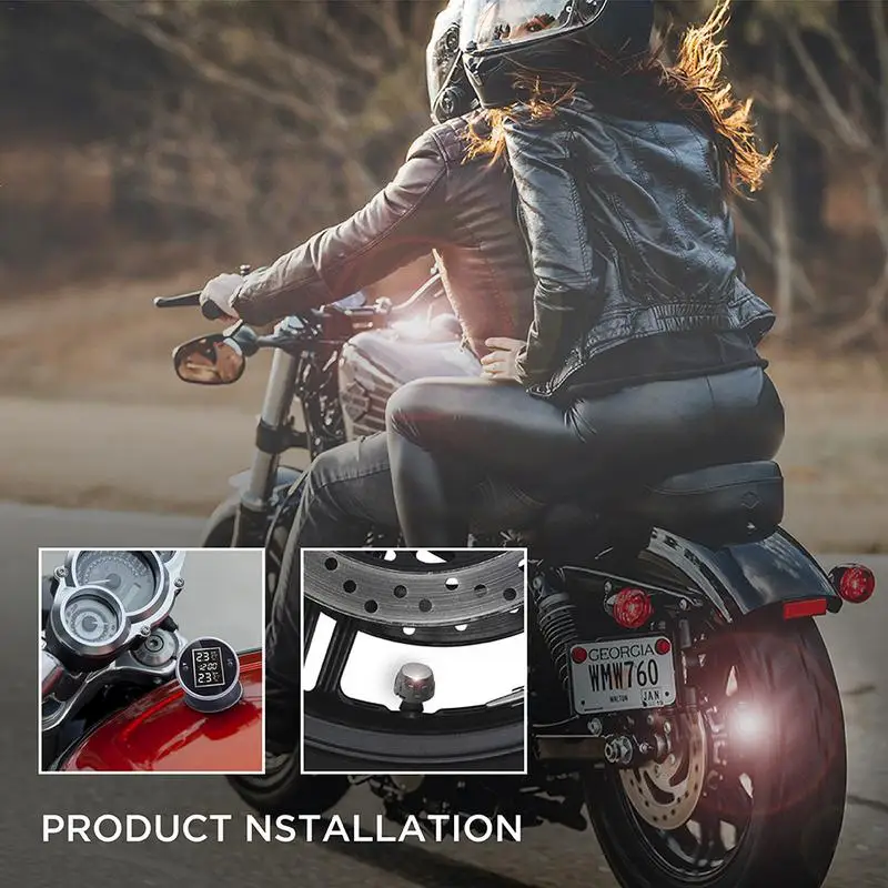 

Universal Wireless Motorcycle TPMS Tire Pressure Monitoring System With Time Display Motorcycle Tire Pressure Sensor 2 External
