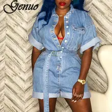 Женская летняя одежда комбинезоны с высокой талией тонкие джинсы BF Свободный крой Джемперы нагрудный карман комплект с шортами джинсовая Повседневная Уличная одежда