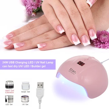 

24W USB Charging Nail Lamp Dryer LED UV Acrylic Nail Dryer Curing Lamps Smart Fingernail & Toenail Gel Curing Tool