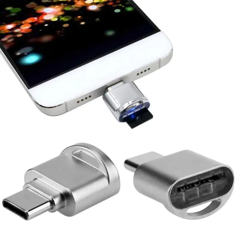 Мини металлический считыватель карт type-C портативный брелок для ключей USB 3,1 type C Micro SD TF карта памяти OTG для мобильного телефона