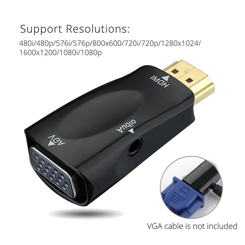 1080P HDMI Мужской к VGA Женский адаптер видео конвертер с аудио выходом N3 черный