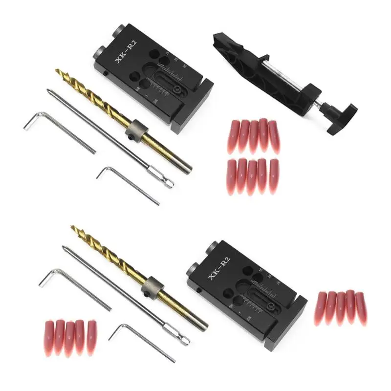 

Pocket Inclined Hole Jig Kit Drill Guide Set for Wood Working Joinery+Step Drill Bit+Hex Wrenches Precision Dowel Jigs Kit