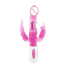 Rabbit Vibrator Sex Toy For Women Lesbian Taiple Pleasure 4 Rotation Dildo With Anal Beads 12 Speed Clitoral Stimulator Adult
