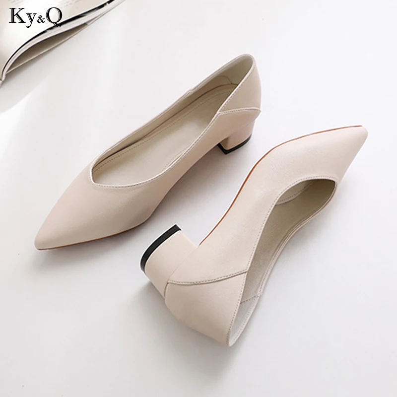 

Spring New 2019 Ladies Fashion Thick Non-slip Comfortable Pointed Wear-resistant Wild Two Middle-heeled Wear Work Shoes 3-5cm