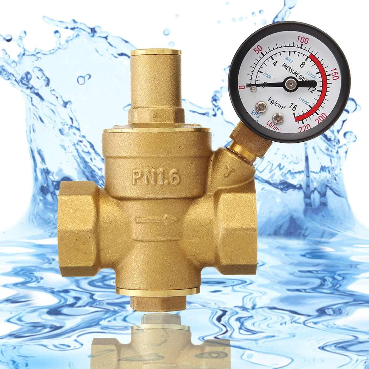 DN20 3/4'' Adjustable Relief Valve Brass Water Pressure Reducing Maintaining Valves Pressure Gauge Regulator Reducer Gauge Meter