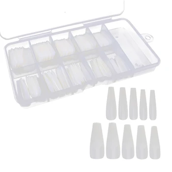 

500 Pcs Fake Nails Long Full Cover DIY ABS Ballerina Nail Coffin Fake Nails White Nail Tips With Box