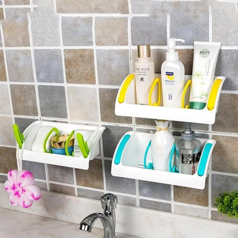 

Kitchen Bathroom Sunction Basket Holder Organizer Shelf Random Color Bathroom Shelves Multi-function Storage Rack Dropshipping