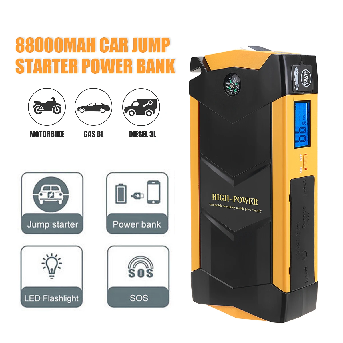82800mAh High Power Car Jump Starter 12V Portable Starting Device Power Bank Car Charger For Car Battery Booster Buster 4 USB