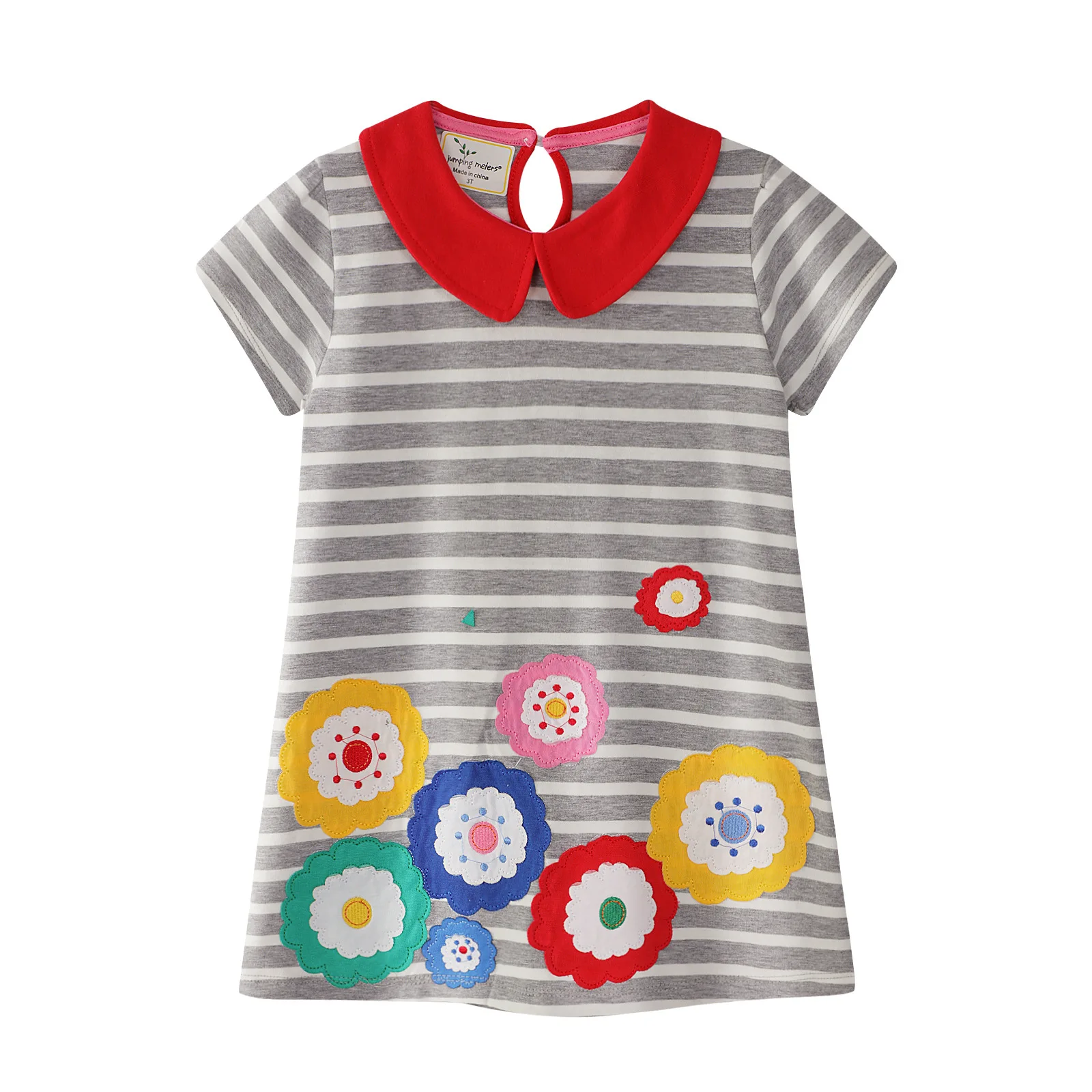 

2019 summer new brand Kids dresses Peter pan collar Striped Printing baby dress Casual Short Sleeve Princess Dresses Clothes