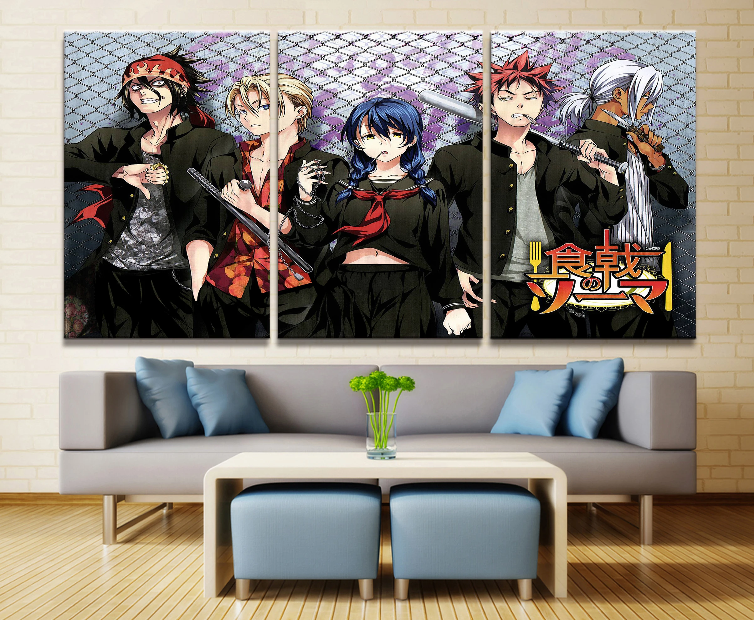 

Home Decor Modular Canvas Painting Picture 3 Piece Shokugeki No Soma Anime Characters Poster Wall For Home Canvas Wholesale