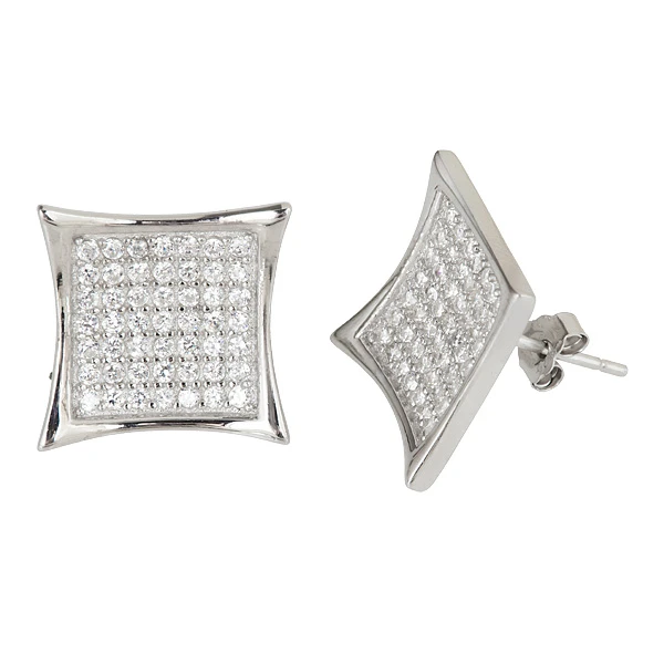 YGI SSE193Y Sterling Silver Curved Square Stud 7 x | Украшения и аксессуары