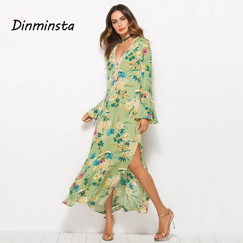 Dinminsta женское белое цветочное богемное длинное платье новинка 2019 весеннее
