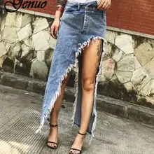 Джинсовая Женская Ковбойская юбка с кисточками синий уличный ассиметричный, с высокой талией прямая женская юбка летняя Модная Повседневная Новая