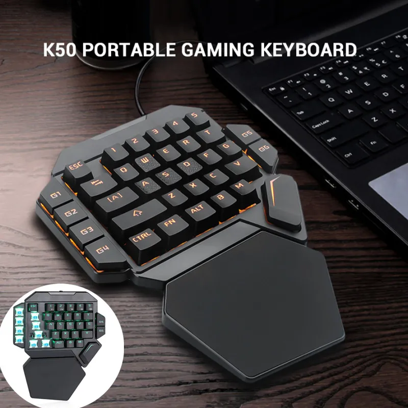 

K50 RGB Wired Gaming Keypad One-handed Blue Switch Macro Definition LED Backlight 35 Keys Mechanical Keyboard With Wrist Pad